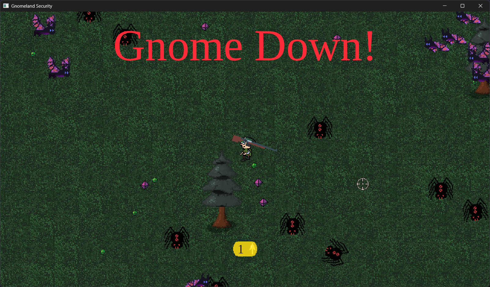 Screenshot showing the gnome defeated in the field of battle